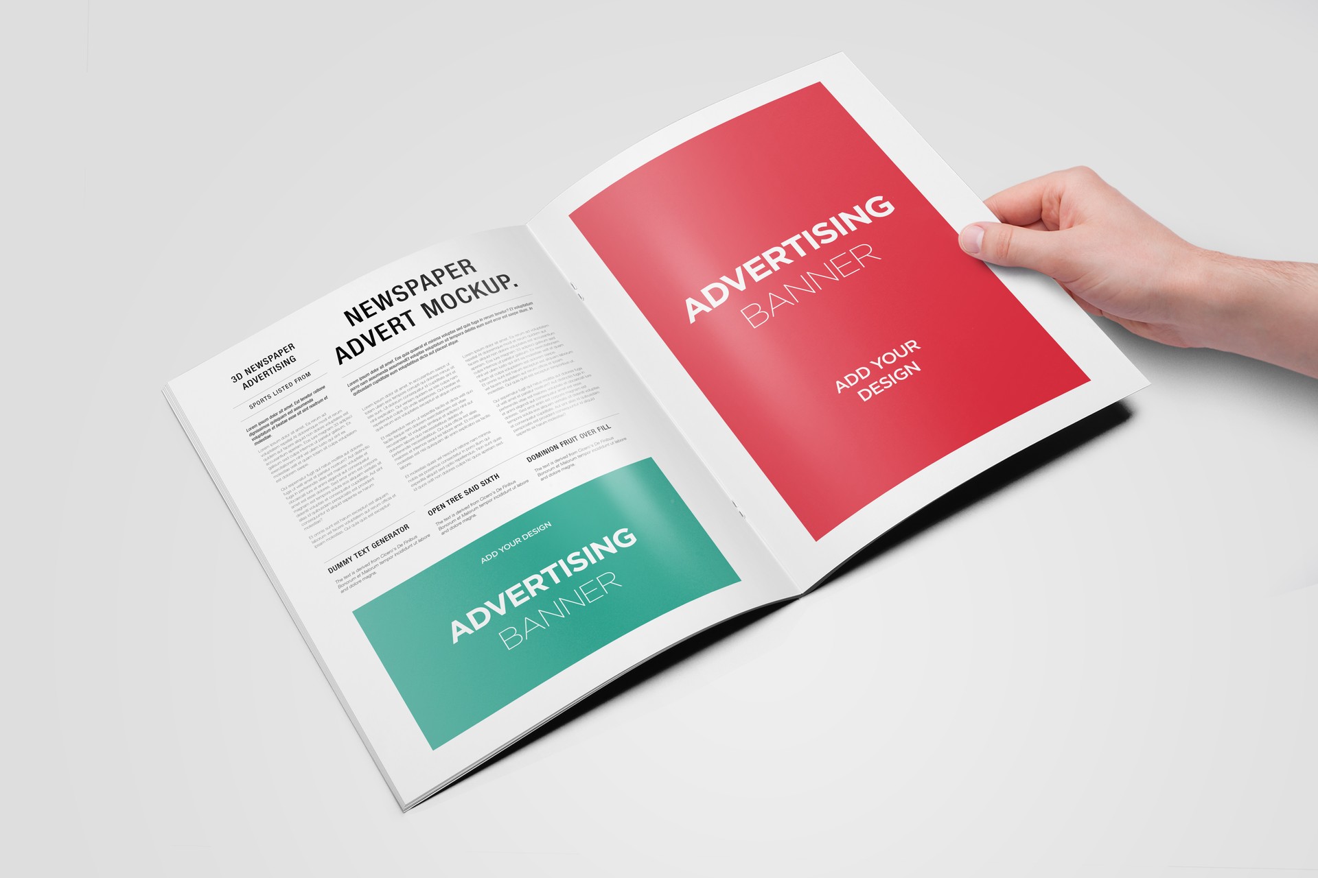 Hand Holding Newspaper Advertising Magazine Brochure Mockup